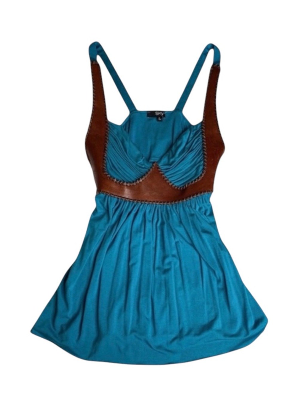 new Sky ☀︎︎ Etched Leather Bodice Embellished Sexy Strappy Silk Top ☀︎︎ Teal - Picture 2 of 16